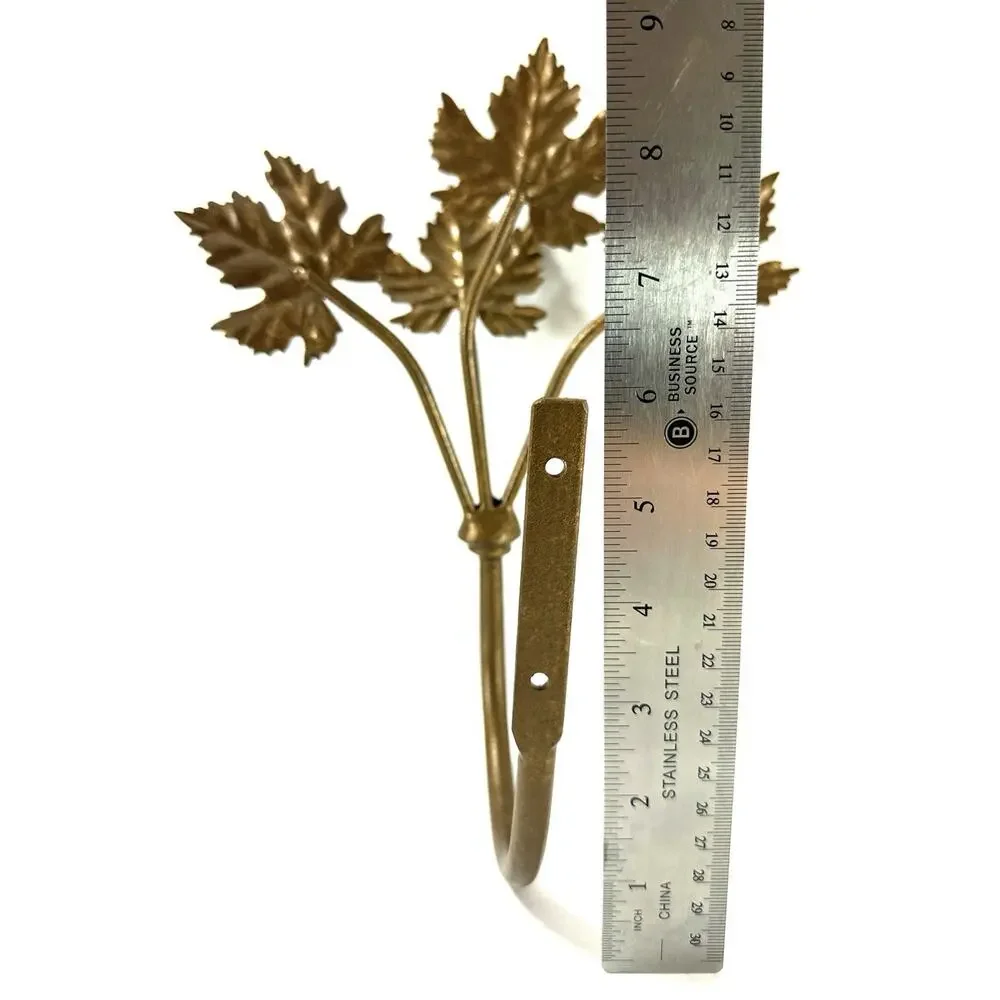 Vintage Brass Leaf Wall Hooks Pair Hollywood Regency Curtain Tiebacks Grapevine